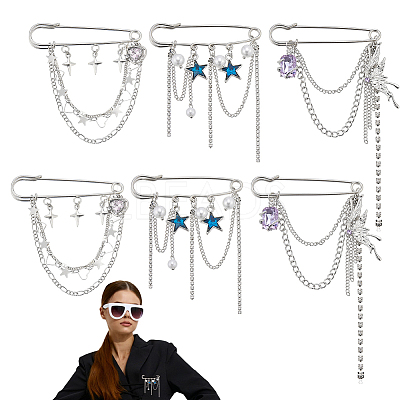 6Pcs 3 Stylesc Alloy Safety Pins JEWB-HY0001-66C-1