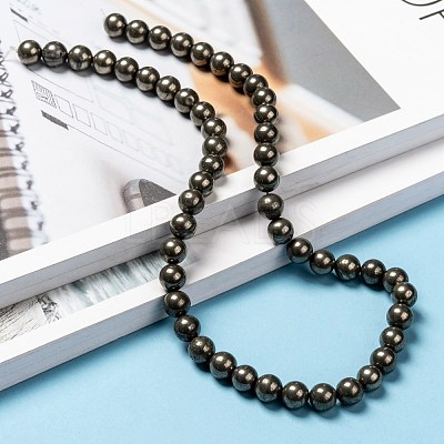 Natural Pyrite Beads Strands G-L031-8mm-01-1