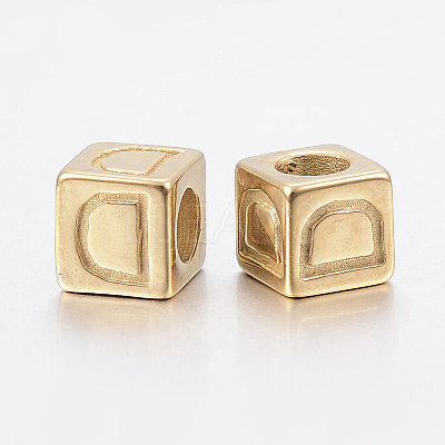 304 Stainless Steel Large Hole Letter European Beads LS-STAS-H428-01G-D-1
