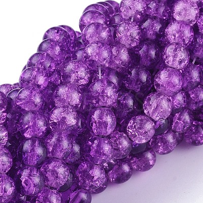 Blue Violet Crackle Glass Round Beads Strands for DIY Jewelry X-CCG-Q001-8mm-12-1