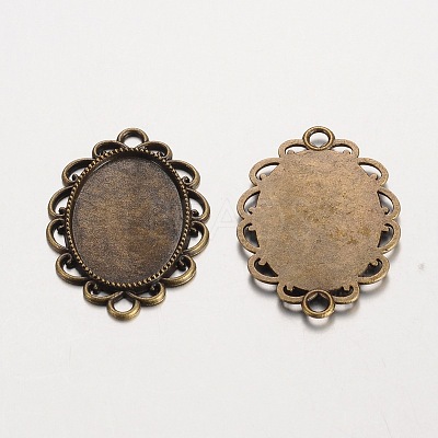 Oval Tibetan Style Alloy Cabochon Connector Settings X-PALLOY-K112-15AB-NR-1