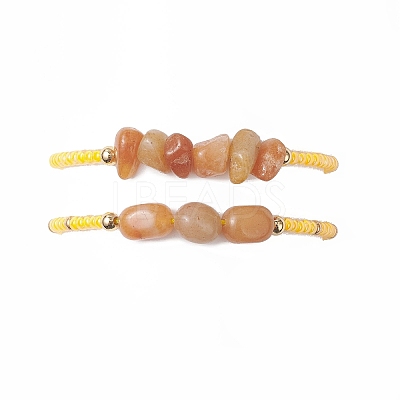 2Pcs Natural Red Aventurine & Glass Seed Beads Braided Bead Bracelets for Women BJEW-MZ00247-01-1
