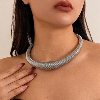 Iron Round Snake Chains Choker Necklaces NJEW-P289-04P-1