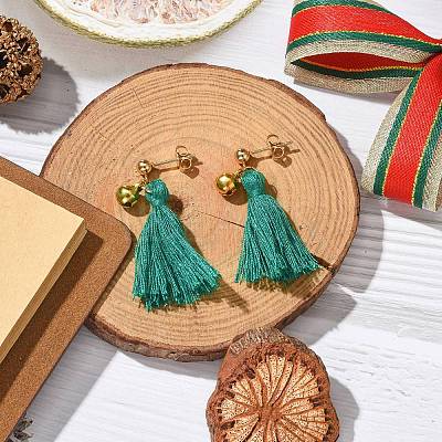 Christmas Tree Tassel Dangle Earrings EJEW-JE06104-1