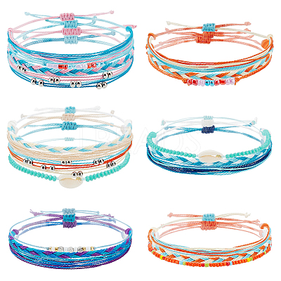 6 Sets 6 Style Natural Shell Braided Bead Bracelets Set BJEW-PH0004-18-1