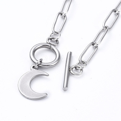Non-Tarnish Moon 304 Stainless Steel Pendant Necklaces X-NJEW-JN02888-02-1