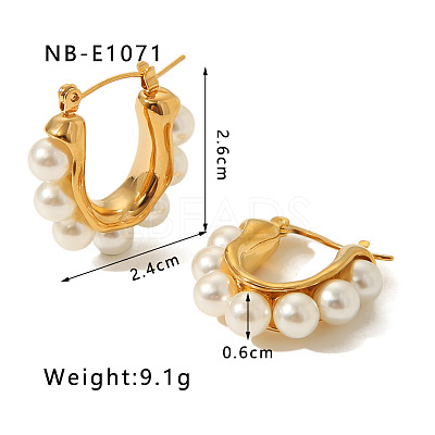 Oval 304 Stainless Steel Plastic Pearl Hoop Earrings FS-WG0BD3D-05-1