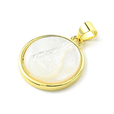 Rack Plating Brass Pave Natural Shell Pendants KK-A204-01B-03G-1
