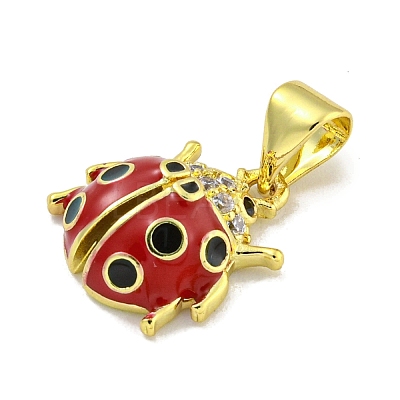 Rack Plating Brass Micro Pave Clear Cubic Zirconia with Enamel Pendant KK-B091-37G-01-1