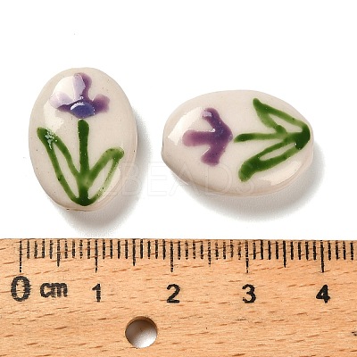 Flower Theme Printed Handmade Porcelain Beads LAMP-D303-06E-04-1