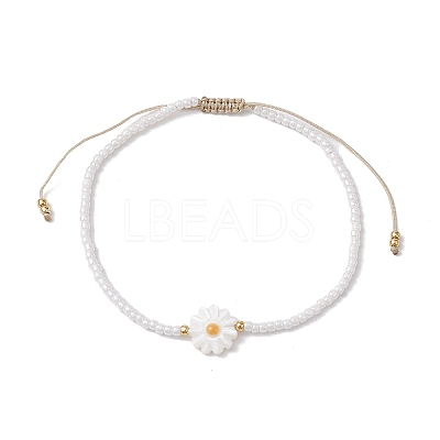 Flower Natural Shell & Glass Seed Braided Bead Bracelets BJEW-JB09921-02-1