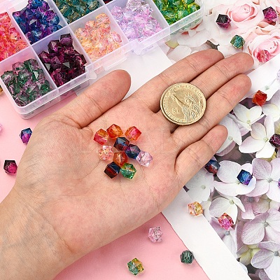 250Pcs 10 Colors Two Tone Transparent Spray Painted Acrylic Beads ACRP-CJ0001-03-1