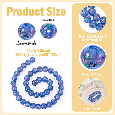 1 Strand Handmade Glod Sand Lampwork Beads Strands LAMP-TA0002-09H-1