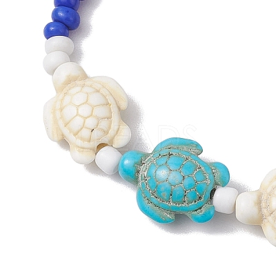 Summer Beach Turtle Synthetic Turquoise & Pearl Bracelet Sets BJEW-JB10347-02-1