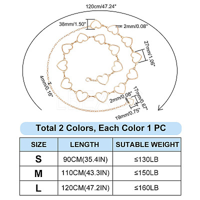 2Pcs 2 Style Alloy Heart Waist Chains AJEW-PH0004-05-1