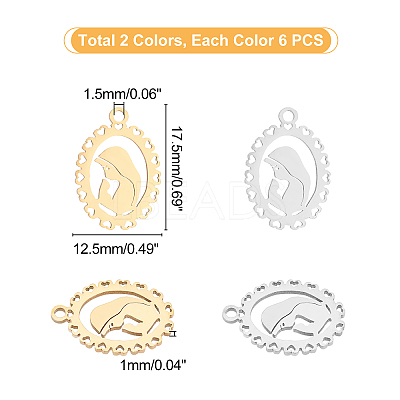 12Pcs 2 Colors Ion Plating(IP) 201 Stainless Steel Pendants STAS-UN0029-76-1