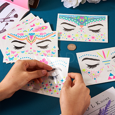9 Sheets 9 Style Creative Fluorescent Face Tattoo Paper Stickers STIC-TA0002-01-1