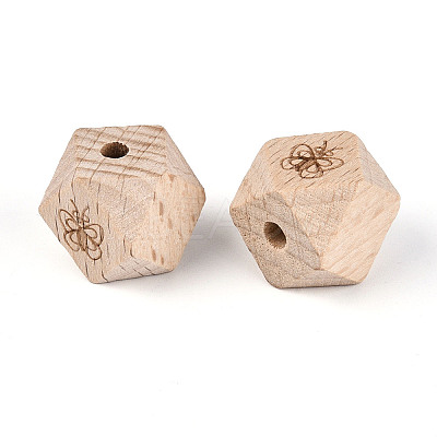 Laser Engraved Beech Wood Faceted Beads WOOD-T033-10B-1