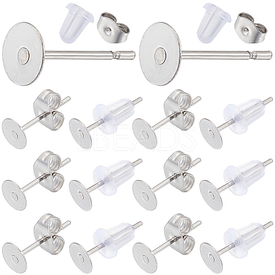 300Pcs 304 Stainless Steel Flat Round Blank Peg Earring Post STAS-SC0007-33B-1
