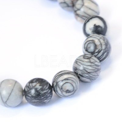 Natural Black Silk Stone/Netstone Round Bead Strands X-G-E334-10mm-05-1