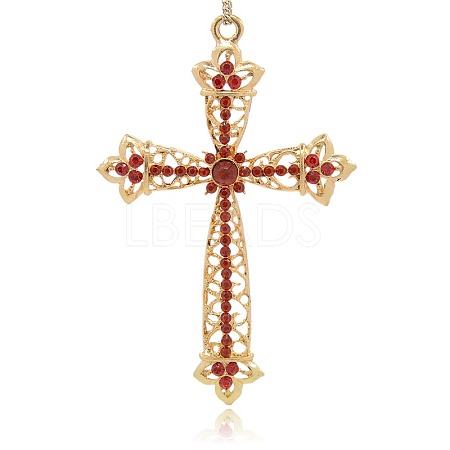 Shining Golden Plated Alloy Rhinestone Cross Big Pendants Necklace Charms RB-J206-21G-1