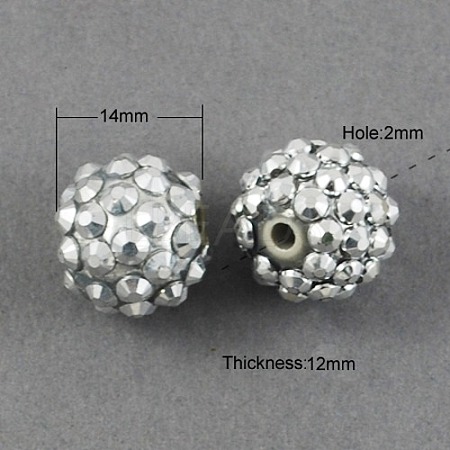 14MM Silver Bling Chunky Resin Rhinestone Ball Beads X-RESI-S260-14mm-S2-1