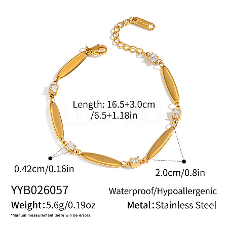 304 Stainless Steel Pave Clear Cubic Zirconia Link Chain Bracelets for Women WG6913A-01-1