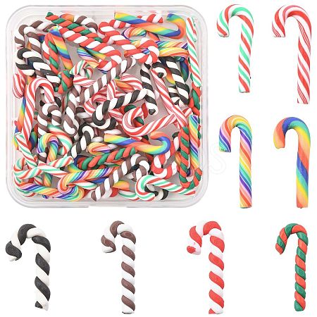 64Pcs 8 Styles Christmas Candy Cane Handmade Polymer Clay Beads CLAY-FS0001-49-1