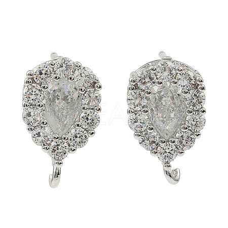 Teardrop Brass Micro Pave Clear Cubic Zirconia Stud Earring Findings LS-KK-C107-13P-1