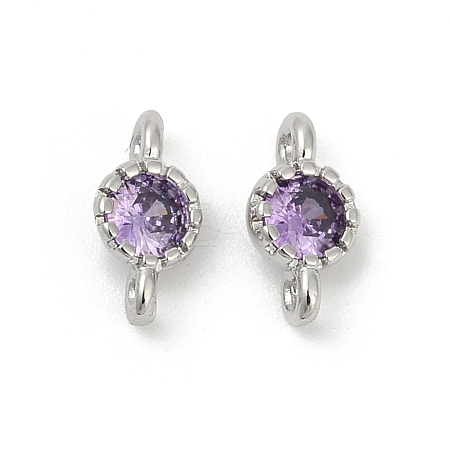 Brass Cubic Zirconia Flat Round Connector Charms KK-H204-02P-01-1