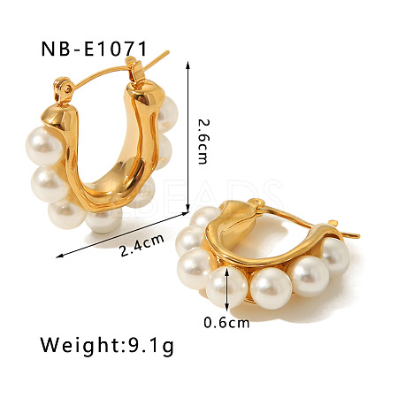 Oval 304 Stainless Steel Plastic Pearl Hoop Earrings FS-WG0BD3D-05-1