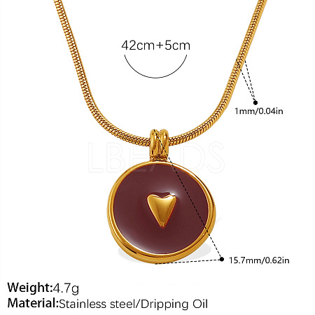 304 Stainless Steel Enamel Shell Flat Round with Heart Pendant Necklaces for Women WG2F9FE-05-1