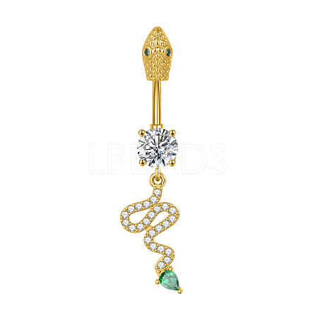 304 Stainless Steel Pave Clear and Green Cubic Zirconia Curved Barbell Dangle Belly Rings FS-WG7A03F-14-1