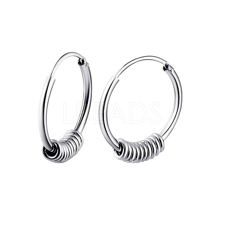 Rhodium Plated 925 Sterling Silver Circle Beaded Huggie Hoop Earrings for Women JE912A-02-1