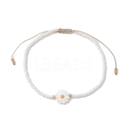 Flower Natural Shell & Glass Seed Braided Bead Bracelets BJEW-JB09921-02-1