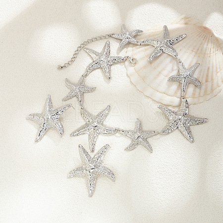 Starfish Iron Link Chain Necklaces & Stud Earrings Sets FS-WG81930-02-1