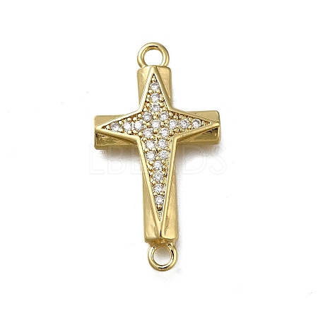Brass Clear Cubic Zirconia Cross Connector Charms ZIRC-I070-010G-1