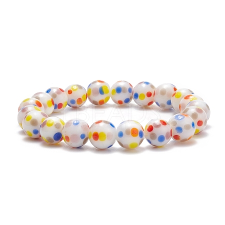 Dot Pattern Lampwork Round Beaded Stretch Bracelet for Women BJEW-JB08225-1