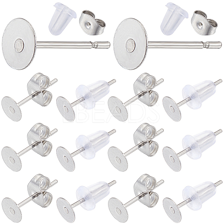 300Pcs 304 Stainless Steel Flat Round Blank Peg Earring Post STAS-SC0007-33B-1