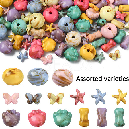 150Pcs 5 Styles Acrylic Beads SACR-YW0002-08-1