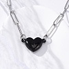 304 Stainless Steel Double-Sided Magnetic Heart Pendant Paperclip Chain Necklaces NJEW-U028-02B-3