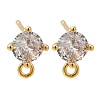 Brass Clear Cubic Zirconia Stud Earrings Finding for Women EJEW-B107-18G-1