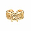 Real 18K Gold Plated Brass Initial X Cuff Ring RJEW-S045-128-NF-2