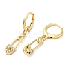 Rack Plating Brass Safety Pin Dangle Leverback Earrings with Cubic Zirconia EJEW-D061-03G-2