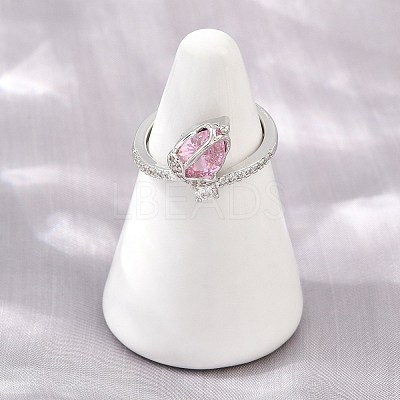 Flower Brass Micro Pave Cubic Zirconia Cuff Open Rings for Women CU-CBA0A21-06A-P-1