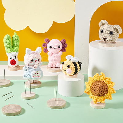 12Pcs 4 Styles Flat Round Wooden Doll Stands Display Holder DIY-GA0007-28-1