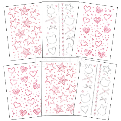 6 Sheets 3 Styles Acrylic Rhinestone Face Body Stickers AJEW-SP0002-68B-1