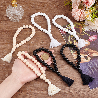 6Pcs 3 Colors Wood Tassels Pendant Decorations HJEW-OC00016-1