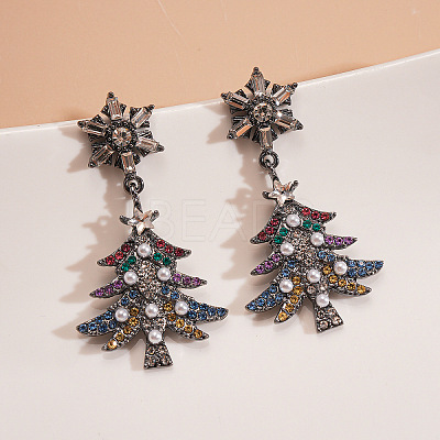 Christmas Tree with Snowflake Alloy Rhinestone Dangle Stud Earrings FS-WGD6521-04-1