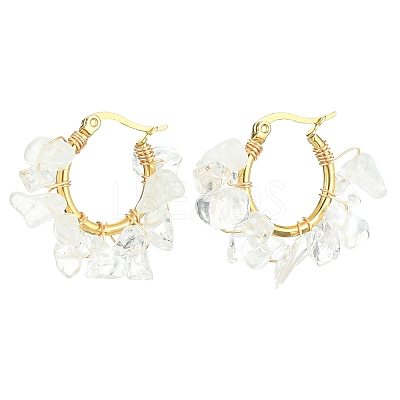 Natural Quartz Crystal Chips Braided Hoop Earrings EJEW-JE04940-06-1